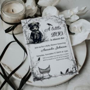 Black Bear Halloween Theme Little Boo Baby Shower  Invitation