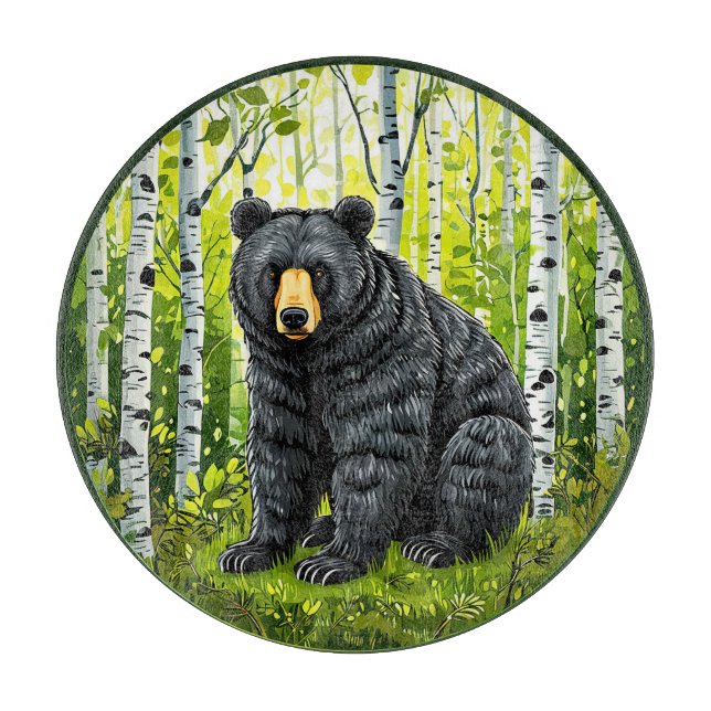 Black Bear in a Birch Forest Cutting Board (Front)
