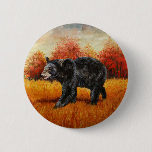 Black Bear in Autumn Forest 6 Cm Round Badge