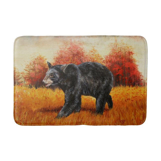 Black Bear in Autumn Forest Bath Mat (Front)