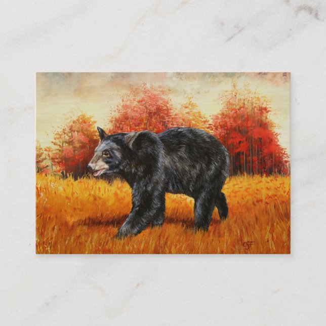 Black Bear in Autumn Forest Business Card (Front)