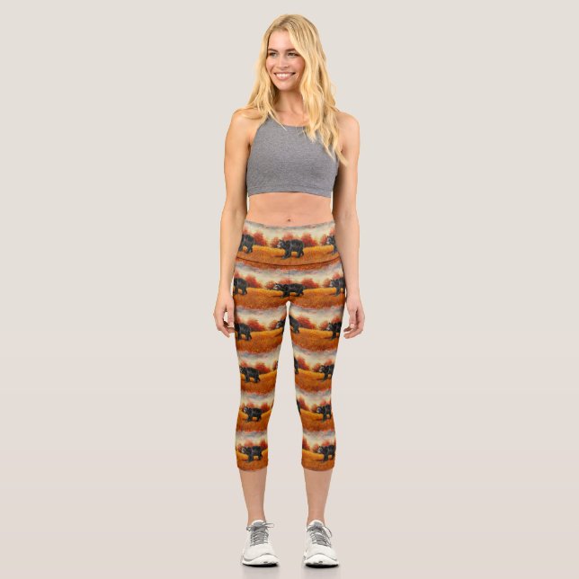 Black Bear in Autumn Forest Capri Leggings (Front)