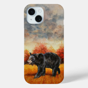Black Bear in Autumn Forest iPhone 15 Case