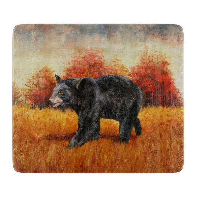Black Bear in Autumn Forest Cutting Board (Front)