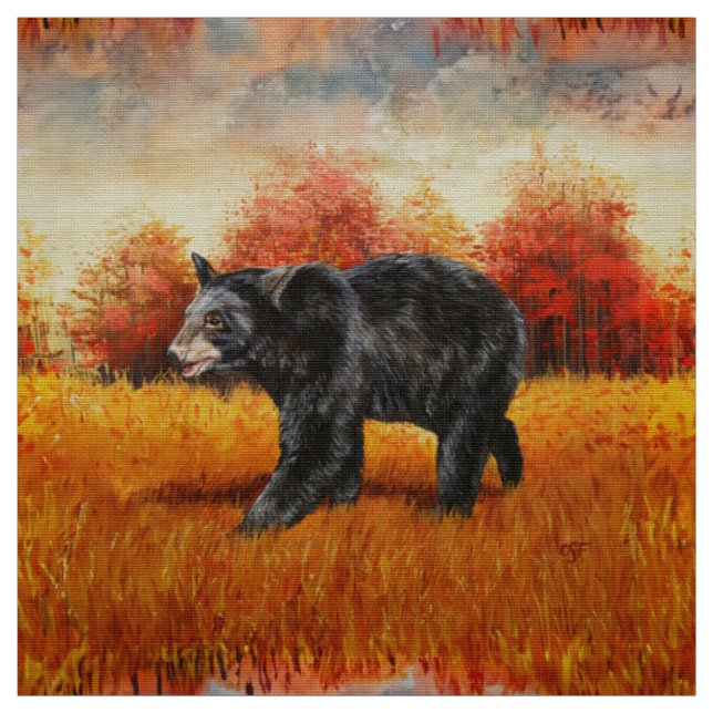 Black Bear in Autumn Forest Fabric (Swatch)