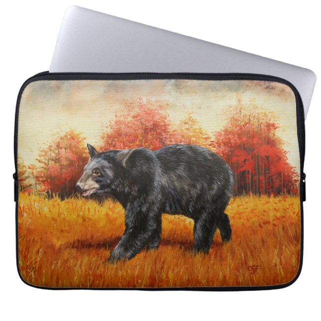 Black Bear in Autumn Forest Laptop Sleeve (Front)