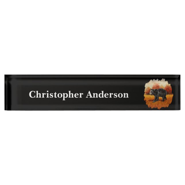 Black Bear in Autumn Forest Nameplate (Front)