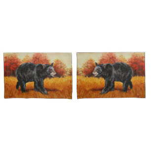 Black Bear in Autumn Forest Pillowcase