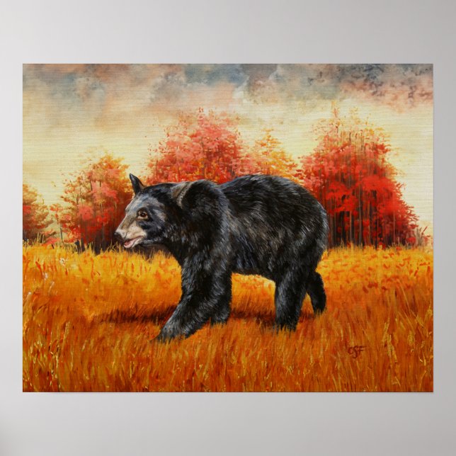 Black Bear in Autumn Forest Poster (Front)