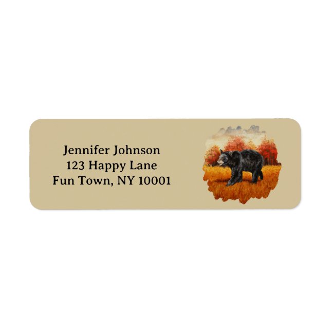 Black Bear in Autumn Forest Return Address Label (Front)