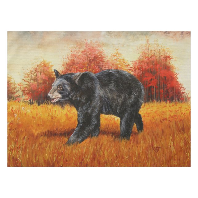 Black Bear in Autumn Forest Tablecloth (Front (Horizontal))