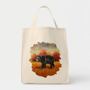 Black Bear in Autumn Forest Tote Bag