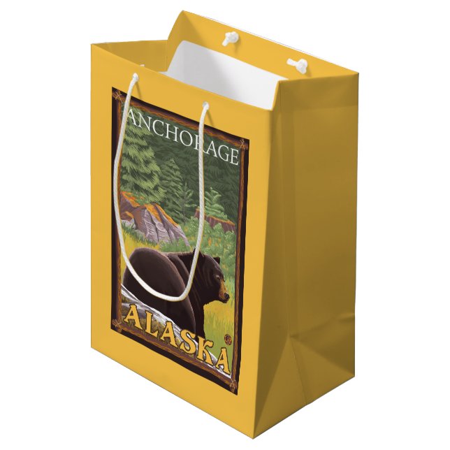 Black Bear in Forest - Anchorage, Alaska Medium Gift Bag (Front Angled)