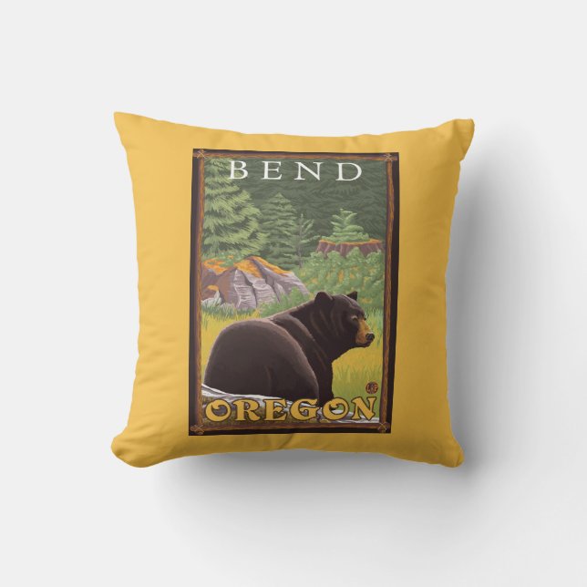 Black Bear in Forest - Bend, Oregon Cushion (Front)