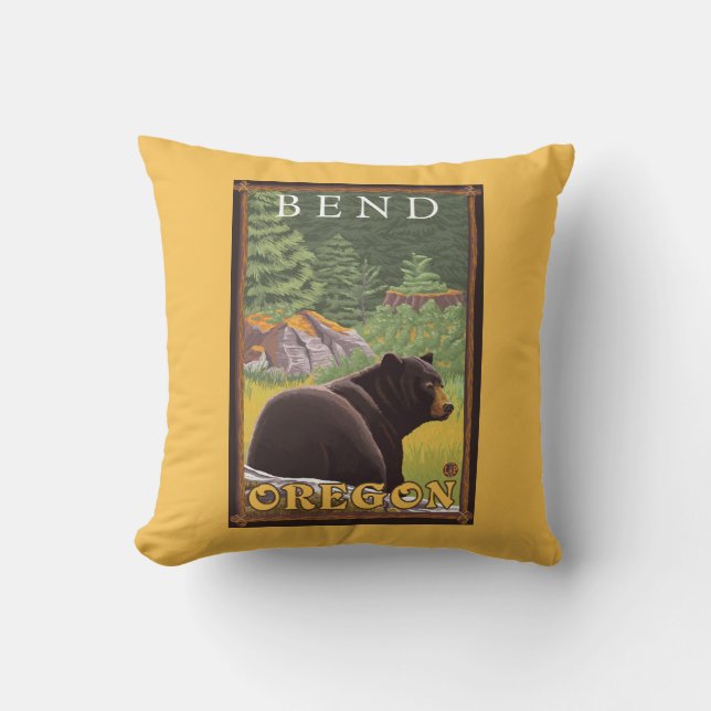Black Bear in Forest - Bend, Oregon Cushion (Front)