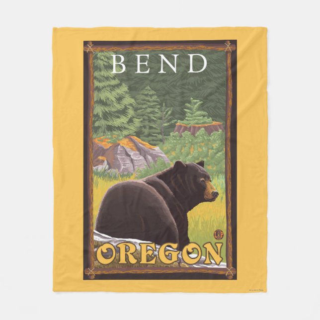 Black Bear in Forest - Bend, Oregon Fleece Blanket (Front)