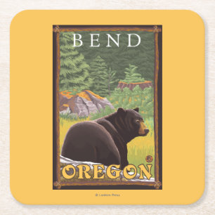 Black Bear in Forest - Bend, Oregon Square Paper Coaster