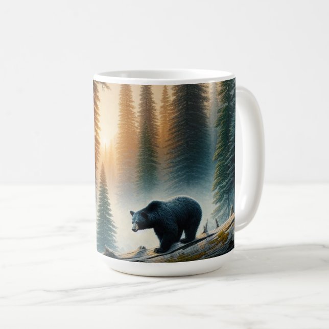Black Bear in Forest Coffee Mug (Front Right)