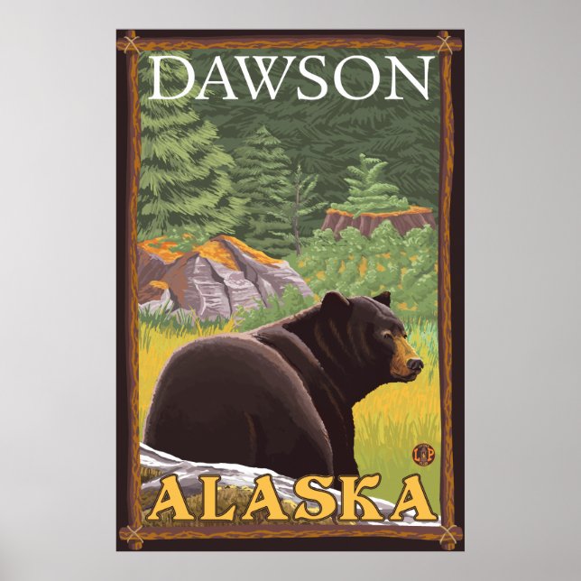Black Bear in Forest - Dawson, Alaska Poster (Front)