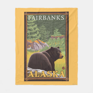 Black Bear in Forest - Fairbanks, Alaska Fleece Blanket
