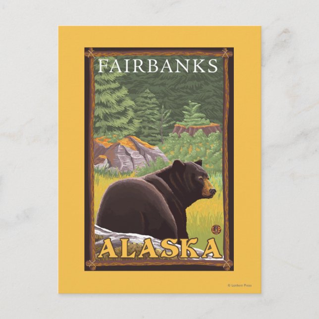 Black Bear in Forest - Fairbanks, Alaska Postcard (Front)
