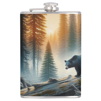 Black Bear in Forest Hip Flask