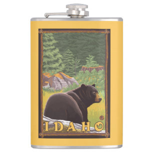 Black Bear in Forest - Idaho Hip Flask