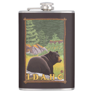 Black Bear in Forest - Idaho Hip Flask