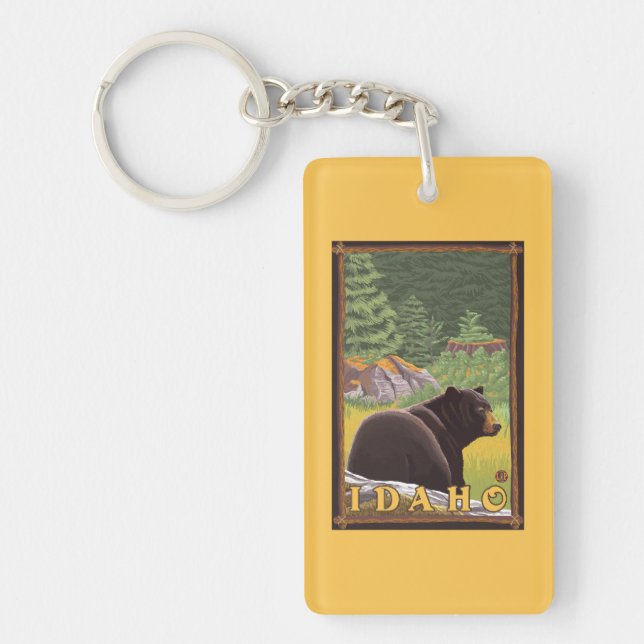 Black Bear in Forest - Idaho Key Ring (Front)