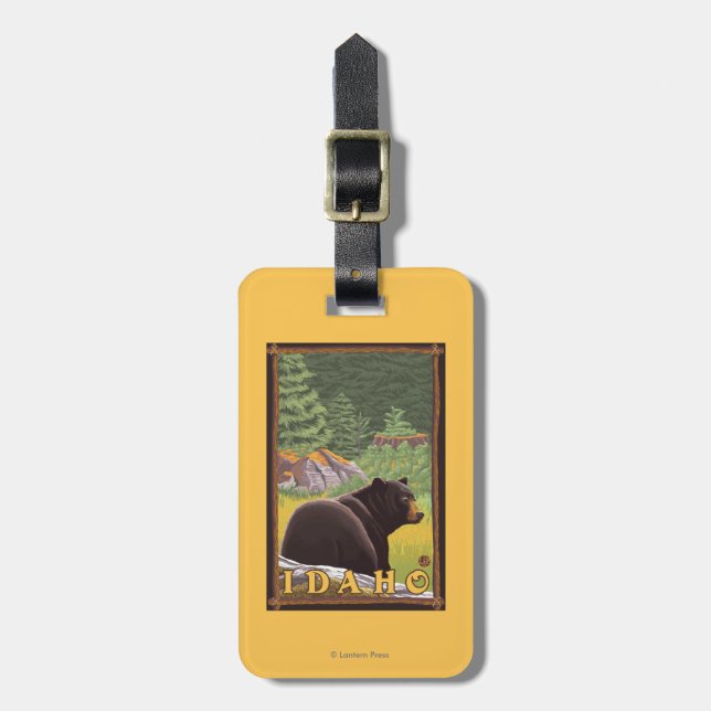 Black Bear in Forest - Idaho Luggage Tag (Front Vertical)