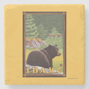Black Bear in Forest - Idaho Stone Coaster