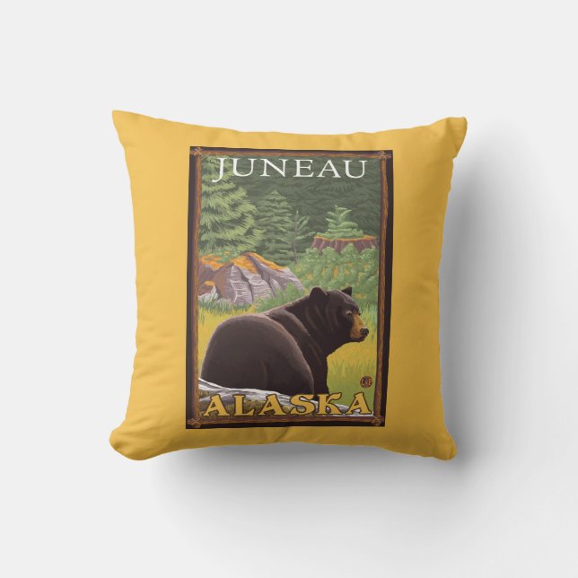 Black Bear in Forest - Juneau, Alaska Cushion (Front)