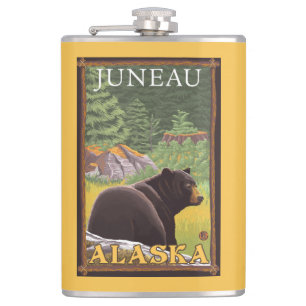 Black Bear in Forest - Juneau, Alaska Hip Flask