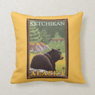 Black Bear in Forest - Ketchikan, Alaska Cushion