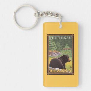 Black Bear in Forest - Ketchikan, Alaska Key Ring