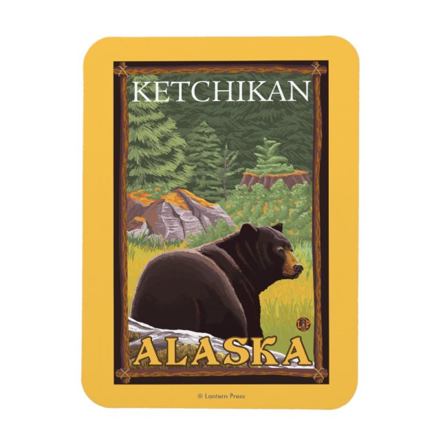 Black Bear in Forest - Ketchikan, Alaska Magnet (Vertical)