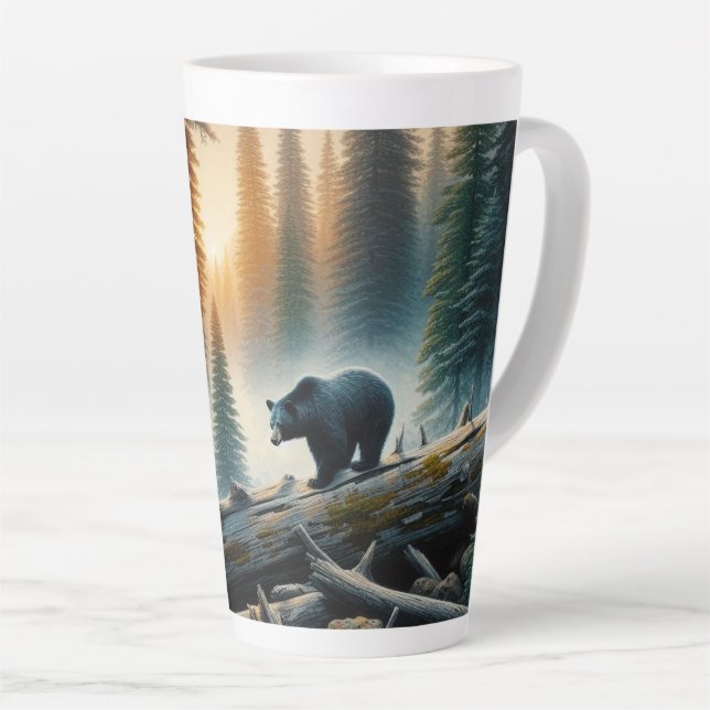 Black Bear in Forest Latte Mug (Right Angle)