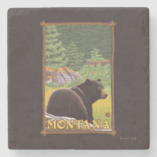 Black Bear in Forest - Montana Stone Coaster