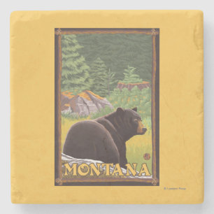 Black Bear in Forest - Montana Stone Coaster