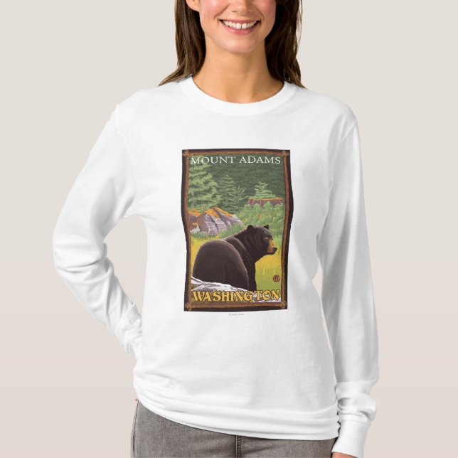 Black Bear in Forest - Mount Adams, Washington T-Shirt (Front)