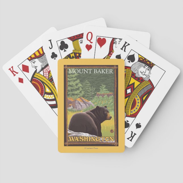 Black Bear in Forest - Mount Baker, Washington Playing Cards (Back)