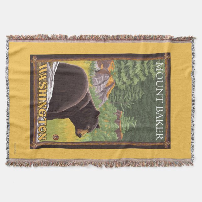 Black Bear in Forest - Mount Baker, Washington Throw Blanket (Front)