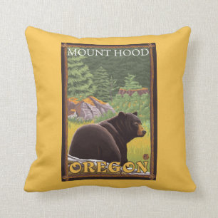 Black Bear in Forest - Mount Hood, Oregon Cushion