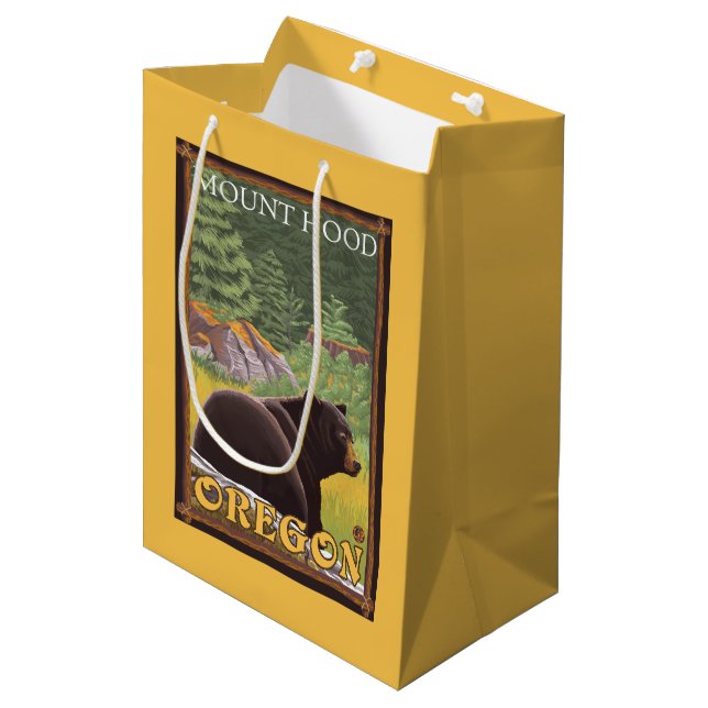 Black Bear in Forest - Mount Hood, Oregon Medium Gift Bag (Front Angled)