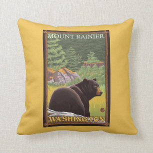 Black Bear in Forest - Mount Rainier, Washington Cushion