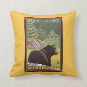 Black Bear in Forest - Mount Rainier, Washington Cushion
