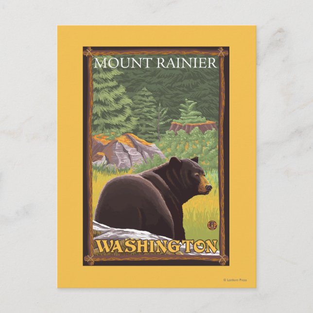 Black Bear in Forest - Mount Rainier, Washington Postcard (Front)
