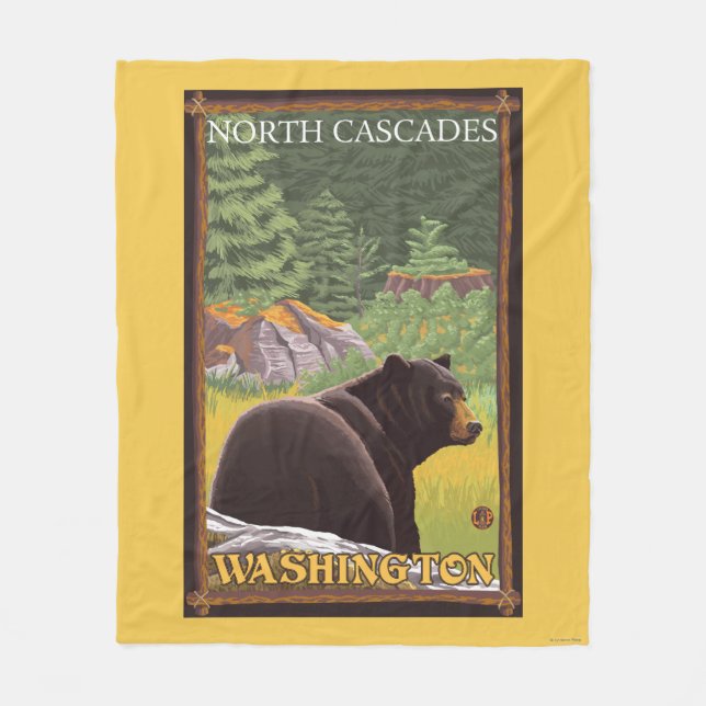 Black Bear in Forest - North Cascades, Washingto Fleece Blanket (Front)