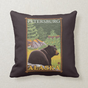 Black Bear in Forest - Petersburg, Alaska Cushion