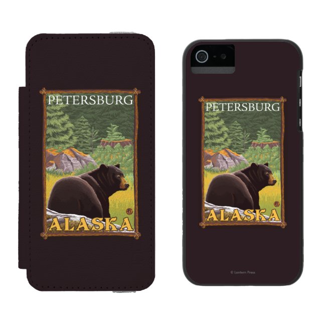 Black Bear in Forest - Petersburg, Alaska Incipio iPhone Wallet Case (Side by Side)